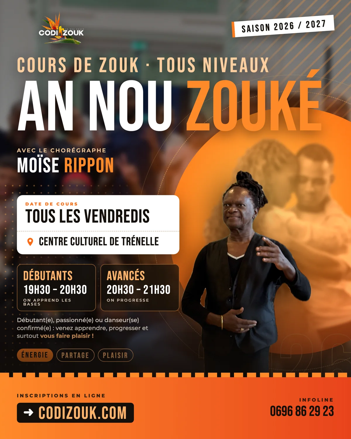 Affiche : Cours de Zouk – An nou zouké · Saison 2026/2027